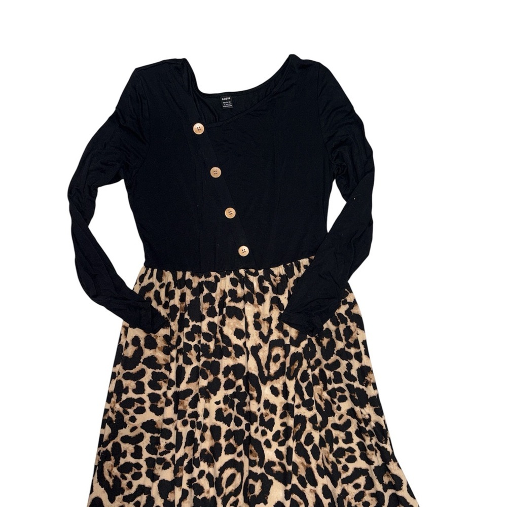 107. SHEIN Black and Leopard Print Long Sleeve Dress - Picture 2 of 2